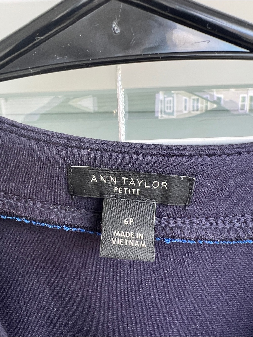 Ann Taylor Petite navy wrap dress with blue trim - Picture 3 of 4